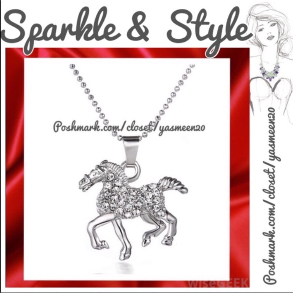New White Gold Horse Necklace